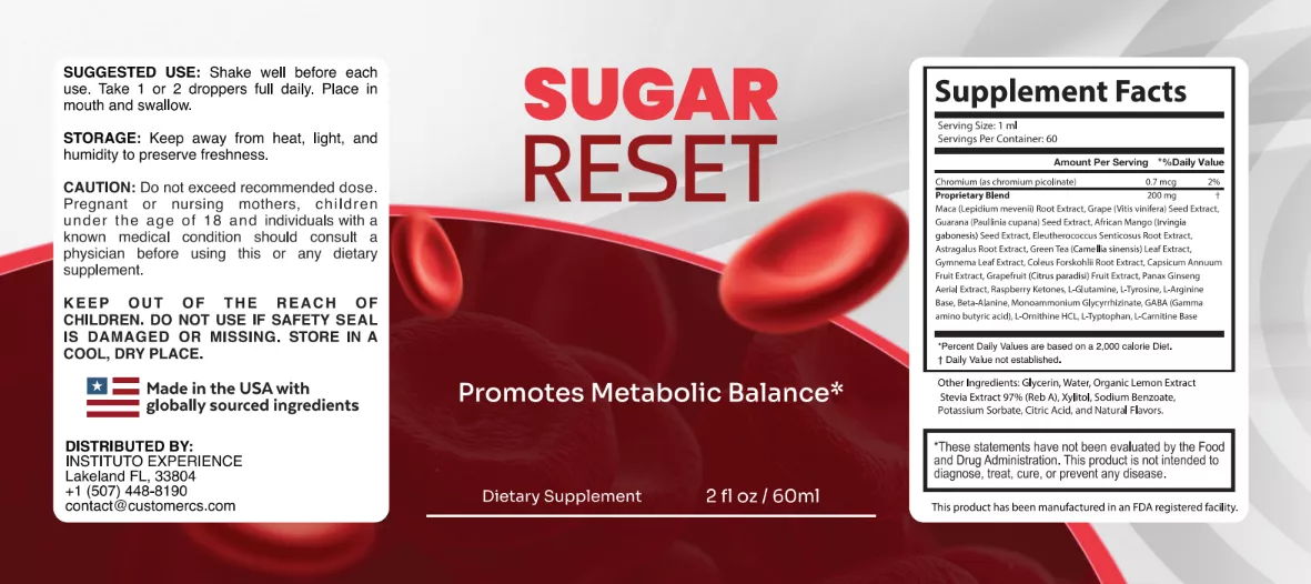 Sugar Reset complete Supplement Facts panel